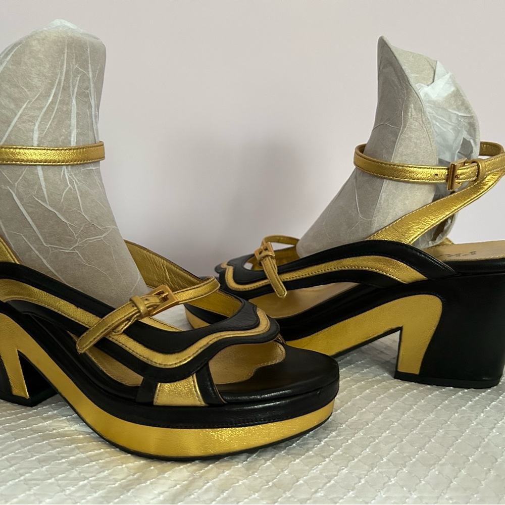 Prada Black and Gold Platform Sandals - Picture 3 of 6